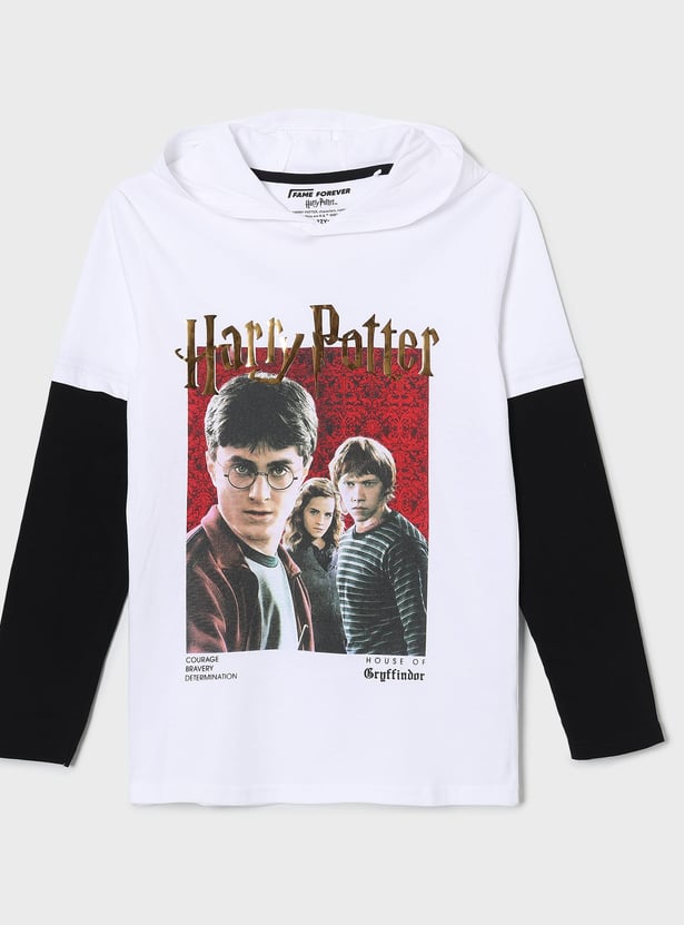 FAME FOREVER Boys Harry Potter Print Hooded T-shirt